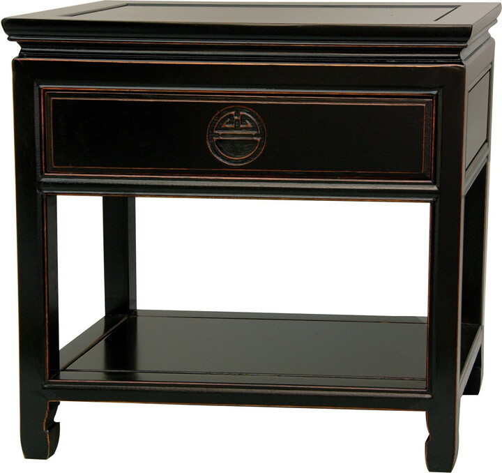 Red Lantern Oriental Furniture Rosewood Bedside Table, Antique Black
