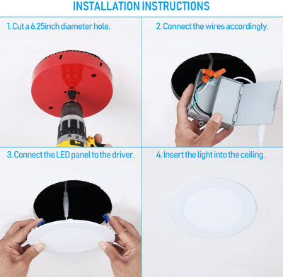 12W 6 Inch LED Recessed Lighting with Junction Box, 5000K Daylight, 5%-100% Dimmable