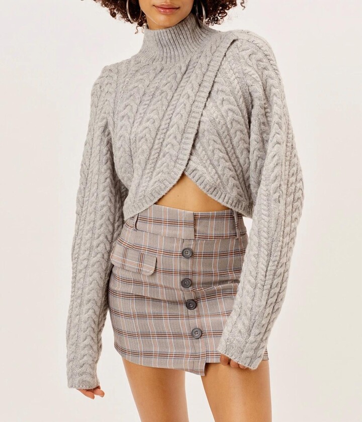 For Love & Lemons Amelia Cross Front Turtleneck Sweater in Grey ShopStyle