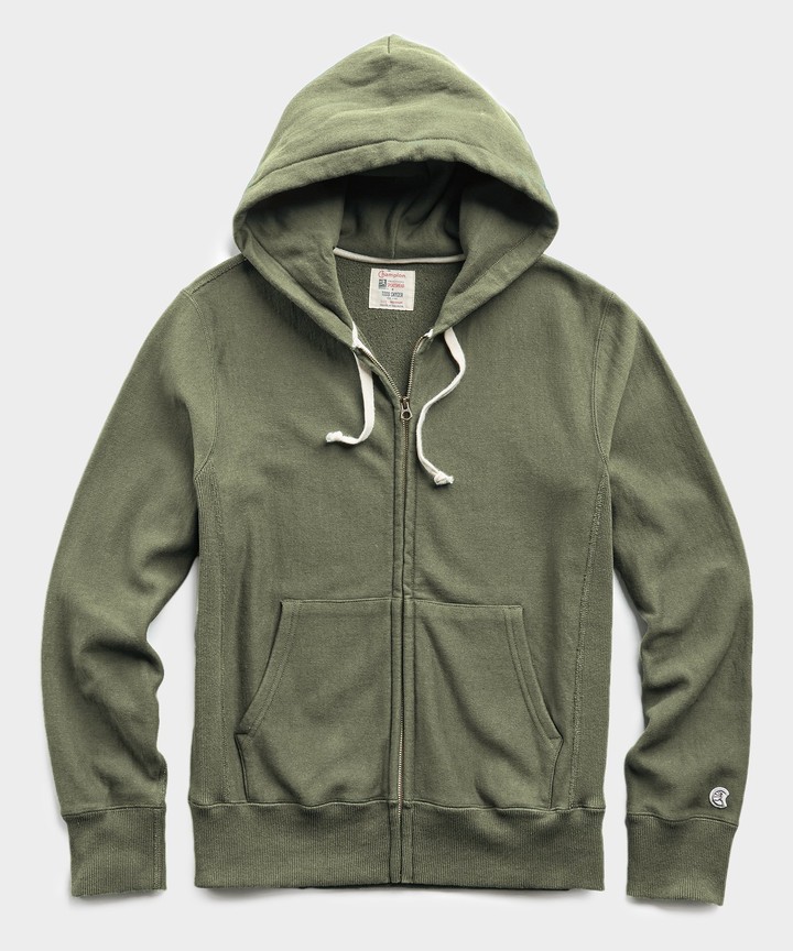 Todd Snyder + Champion Lightweight Full Zip Hoodie in Washed Olive ...