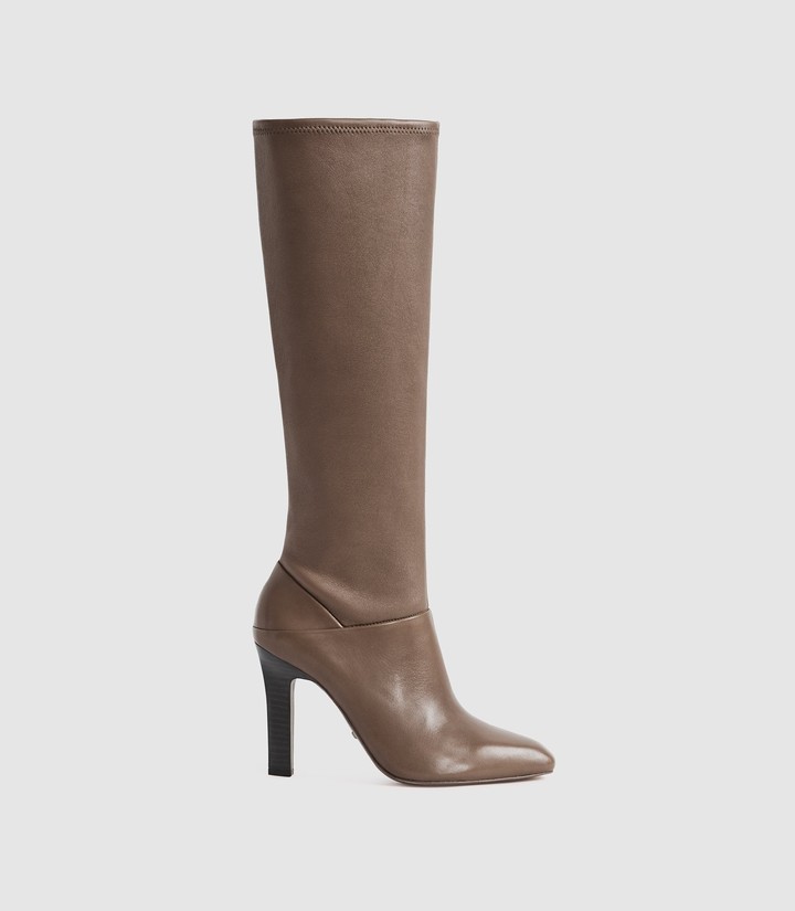 taupe leather knee high boots