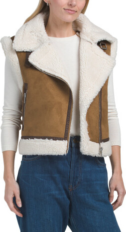 TJMAXX Faux Suede Sherpa Vest, Polyester/Suede
