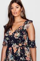 Thumbnail for your product : boohoo Plus Jenna Ruffle Cold Shoulder Skater Dress