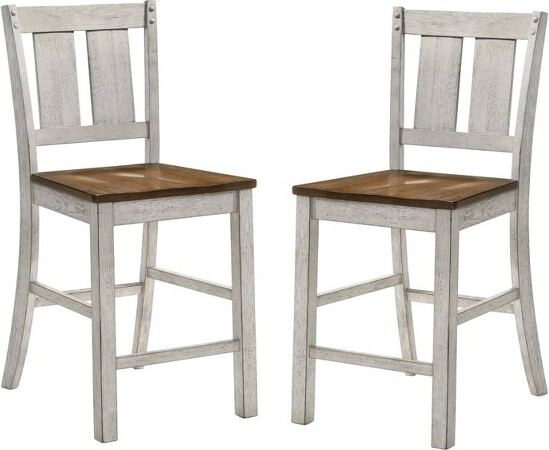 HOMES: Inside + Out HOMES:Inside+OutSetof2NaxtiRusticCounterHeightChairsLightOak/AntiqueWhite:FarmhouseStyleRubberwoodFrame