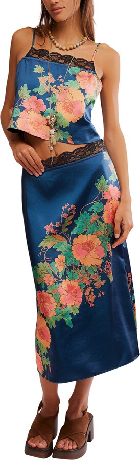Free People Salvatore Floral Lace Trim Camisole & Midi Skirt Set