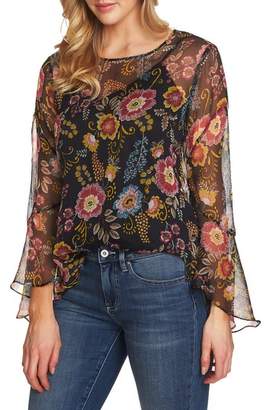 Vince Camuto Flared Sleeve Floral Top