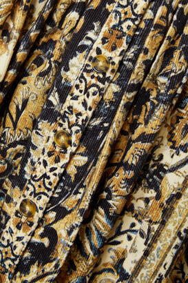 Ulla Johnson Lucinda Belted Pleated Printed Cotton-corduroy Midi Dress - Brown