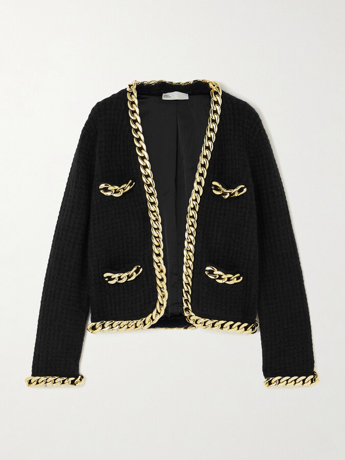 Tory Burch Kendra Chain-embellished Waffle-knit Cardigan - Black