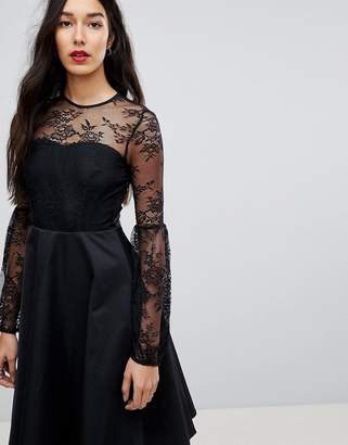 Y.A.S Tall Lace Top Balloon Sleeve Dress-Black