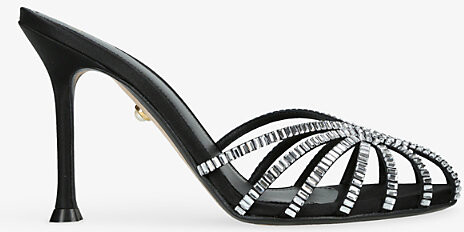 Alevi Milano Womens Black Soraya 95 Crystal-Embellished Satin Heeled Sandals Eur 39 / 6 Uk Women