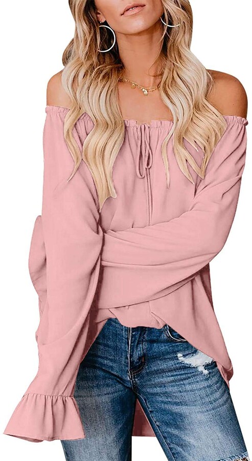 off shoulder pink blouse