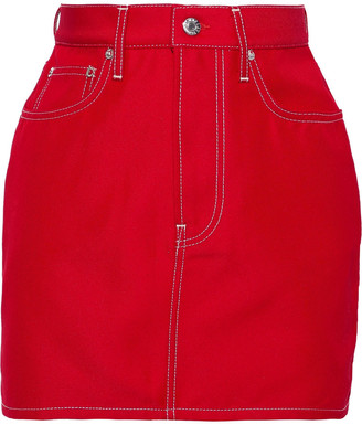 womens red denim skirt