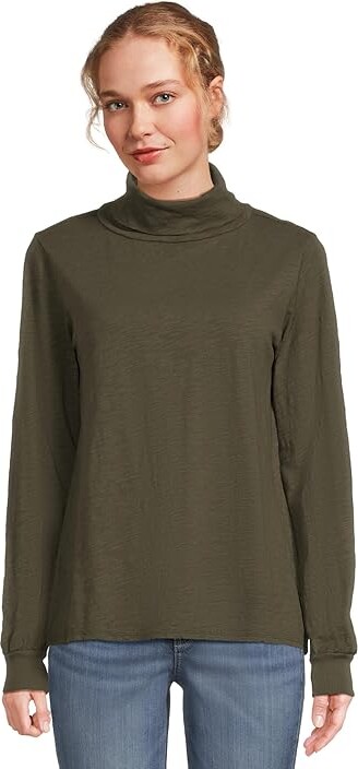 Mod-o-doc Long Sleeve Turtle Neck T-Shirts Women's Clothing Elm Green : MD (US 8-10)