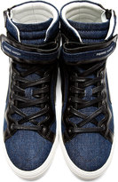 Thumbnail for your product : Pierre Hardy Blue Leather Trim Denim Sneakers