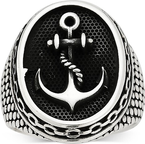 Milanesi And Co Sterling Silver Oxidized Anchor Signet Ring
