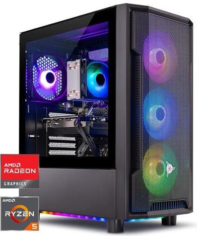 Skytech Shadow Gaming PC Desktop, Ryzen 5 9600X 3.9 Ghz (5.4GHz Turbo), AMD RX 9060 XT 8GB, 1TB Gen4 NVMe SSD, 32GB DDR5 RAM 5200 RGB, 650W GOLD...