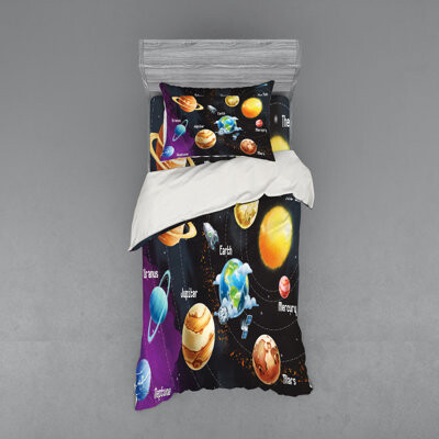 Ambesonne Solar System of Planets Milky Way Neptune Venus Mercury Sphere Illustration Duvet Cover Set