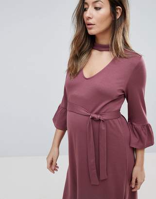 Mama Licious Mama.licious Mamalicious Choker Shift Dress With Frill Sleeve