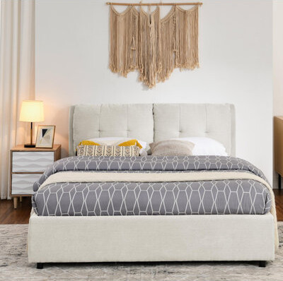 Latitude Run Storage Chenille Fabric Upholstered Hydraulic Platform Bed with Integrated Headboard