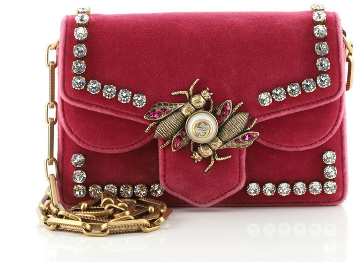 Gucci Broadway Pearly Bee Shoulder Bag Crystal Embellished Velvet Mini