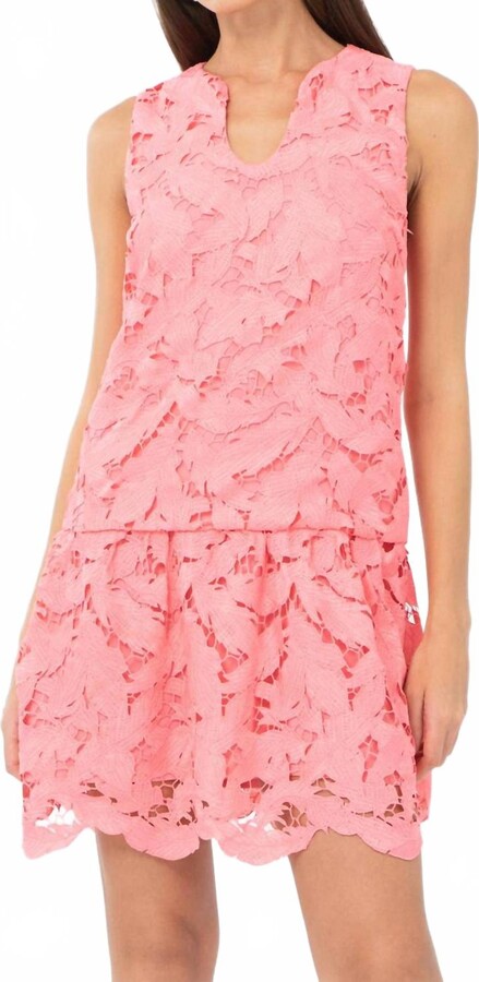 Adelyn Rae Francesca 3D Lace Drop Waist Mini Dress In Bubblegum Pink