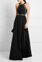 Thumbnail for your product : Alexander Wang Eyelet-embellished Leather-trimmed Stretch-crepe Gown - Black