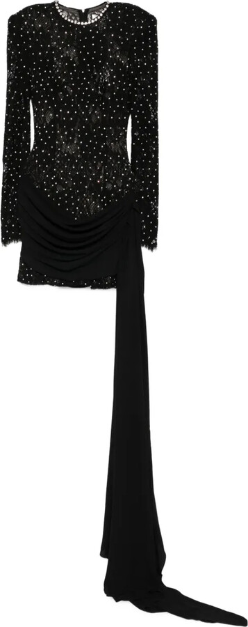 NISSA Rhinestone-Embellished Lace Mini Dress
