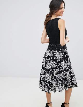 Yumi Contrast Lace Skater Dress