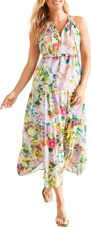 Tiered Floral Dress In Sea Salt