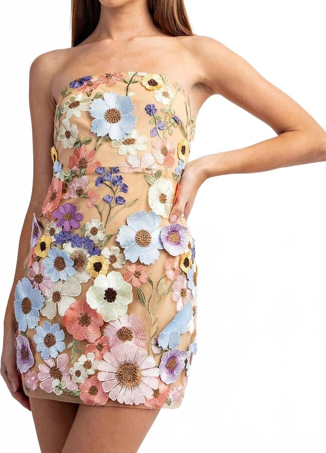 Edit by Nine Emelia 3D Floral Lace Mini Dress In Multi Flower