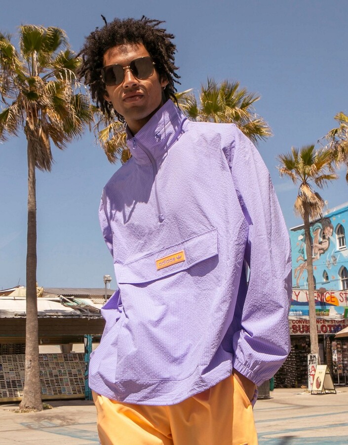 adidas 'Summer Club' quarter zip seersucker windbreaker jacket in lilac -  ShopStyle Outerwear