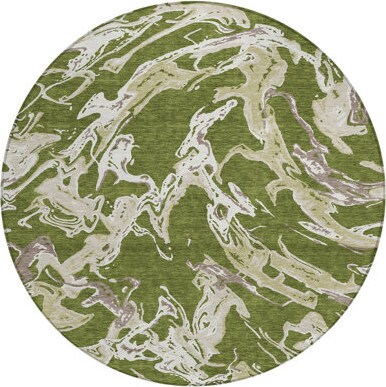 HomeRoots 8' Olive Green And Ivory Round Abstract Washable Indoor Outdoor Area Rug