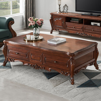 Fleur De Lis Living American retro carved storage coffee table