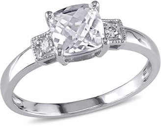Miabella 1-1/4 Carat T.G.W. Cushion-Cut Created White Sapphire and Diamond-Accent 10kt White Gold Engagement Ring