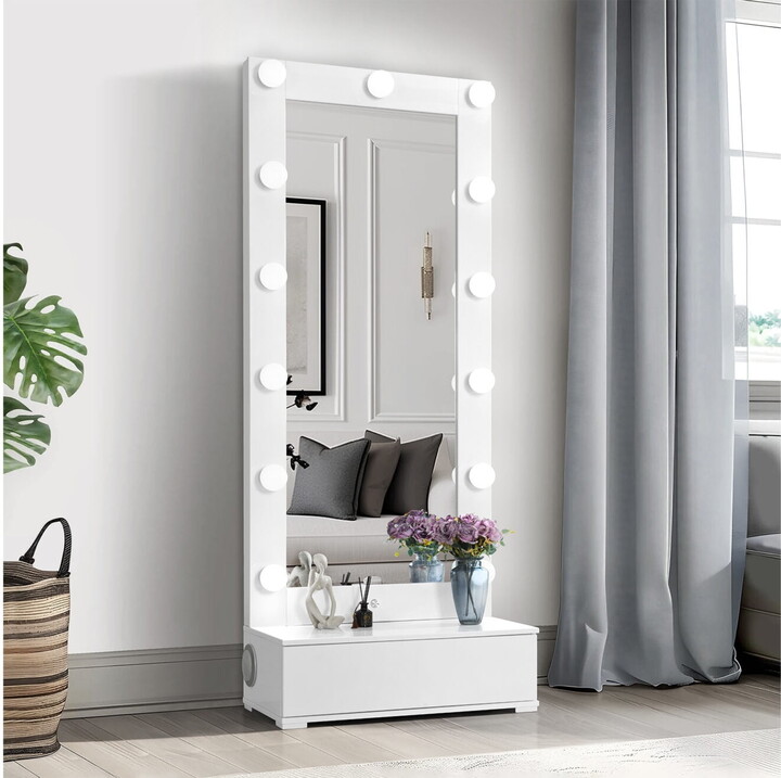 Ella White Narrow Tall Mirror With Led And Speaker