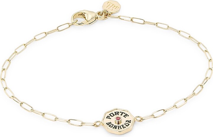 Women's Je Porte Bonheur 14K Yellow Gold, Pink Tourmaline & Enamel Paper Clip Chain Bracelet - Pink Tourmaline