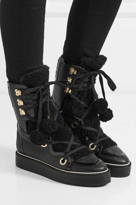 Nicholas Kirkwood Kira Shearling-trimmed Textured-leather Boots - Black