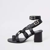 Thumbnail for your product : River Island Black leather toe ring block heel sandals