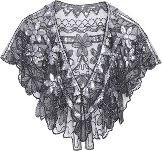 Ro Rox Janet 1920s Shawl -Bohemian Style Wedding Flapper Shrug - Sequin Beaded Evening Cape for Great Gatsby Party - Sequin Scarf Ideal for Vintage
