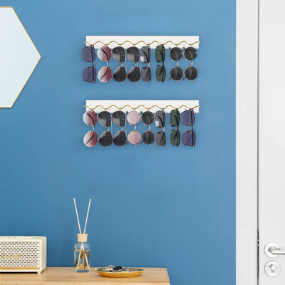 Latitude Run 2 Pack Wall Mounted Sunglasses Organizer Wood Sunglass Holder For Wall Modern Eyeglass Storage Hanging Eyewear Display Jewelry Rack For Entryway Livin