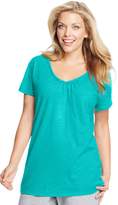 Thumbnail for your product : Just My Size Plus Size Slubbed Jersey Shirred V-Neck Tee