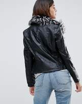 Thumbnail for your product : Brave Soul Betina Leather Look Jacket With Deep Faux Fur Collar