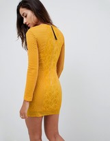 Thumbnail for your product : Asos Design ASOS Mustard Lace Long Sleeve Mini Dress With Ring Detail