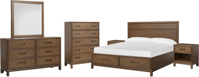 Latitude Run Panel Storage Bed 2 Open Nightstands Double Drawer Dresser With Landscape Mirror And Drawer Chest