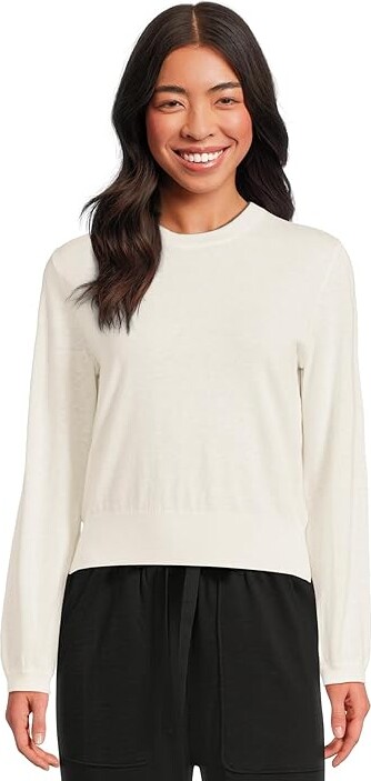Lilla P Shirred Sleeve Crew Neck Sweater Women's Sweater Pearl : LG, Cotton/Linen/Polyester