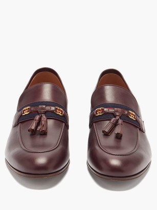 Gucci GG-logo Web-stripe Tasselled Leather Loafers - Burgundy