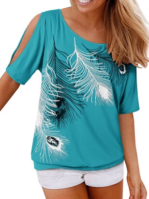 YOINS Womens Cold Shoulder Casual Summer Top Scoop Neck Off Shoulder Lace-up Solid Color Shirt Blouse