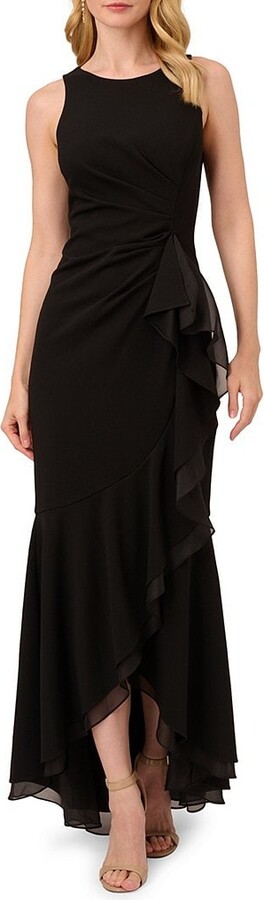 Adrianna Papell Crew Neck Sleeveless Cascading Ruffle High-Low Dress