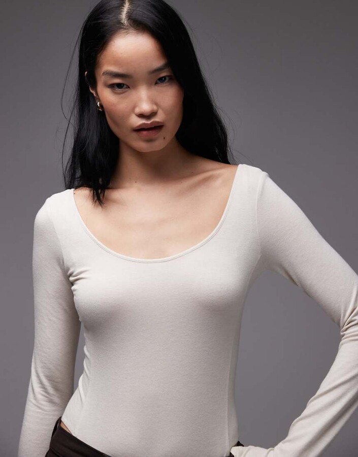 And other stories & long sleeve jersey bodysuit with soft binding in light white