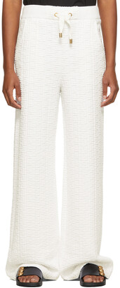 Balmain White Nylon Embossed Monogram Lounge Pants